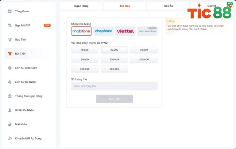 Hướng Dẫn Rút Tiền Tại Tic88